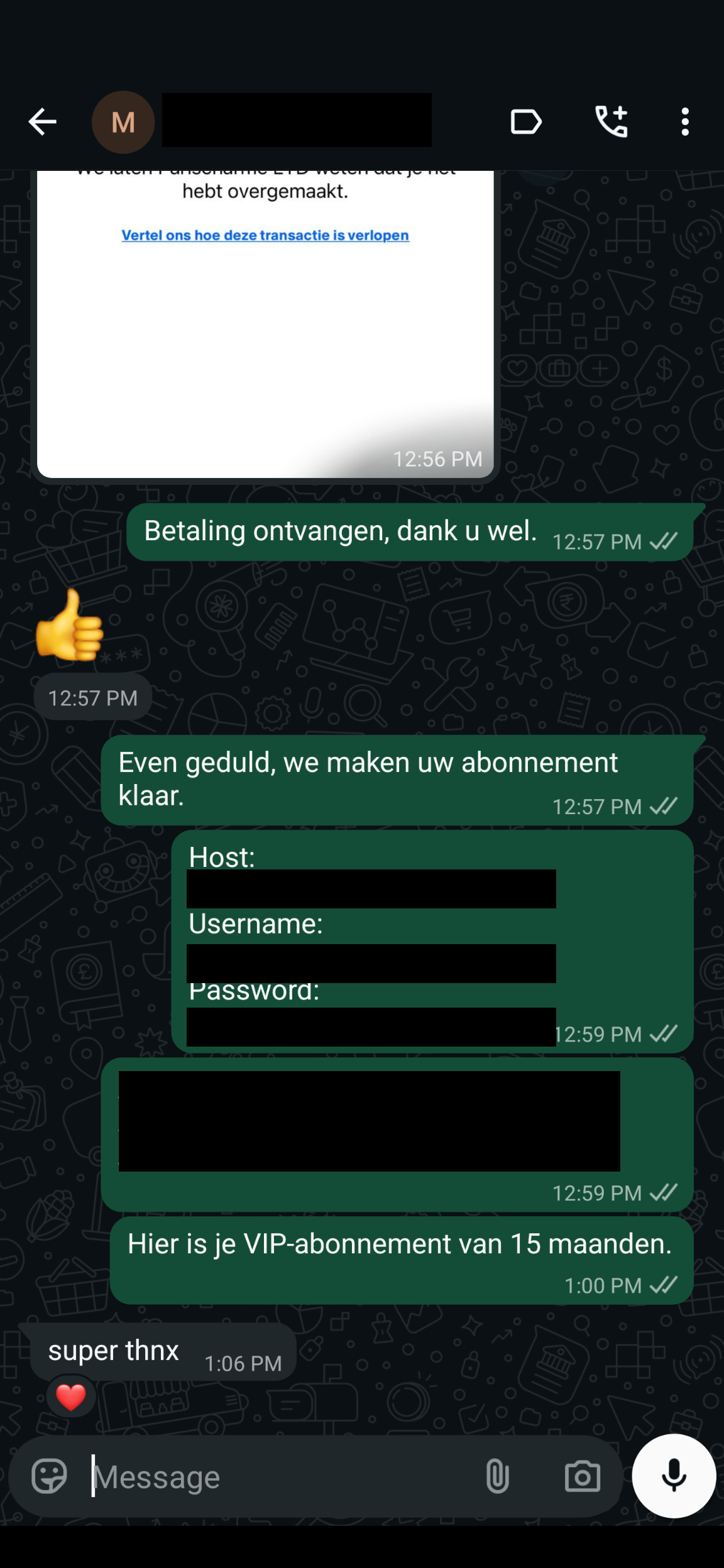 WhatsApp review van een tevreden IPTV Proefabonnement klant #1