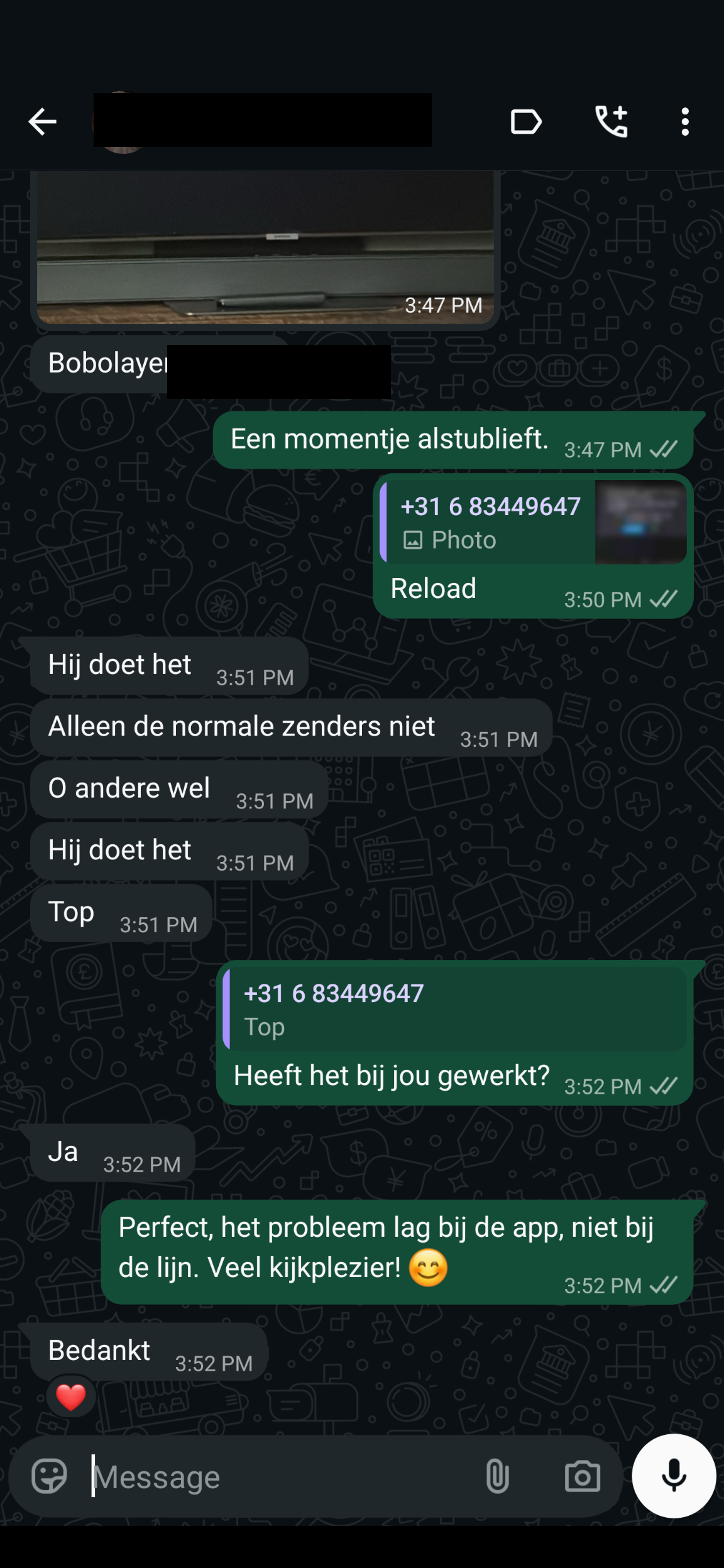 WhatsApp review van een tevreden IPTV Proefabonnement klant #4