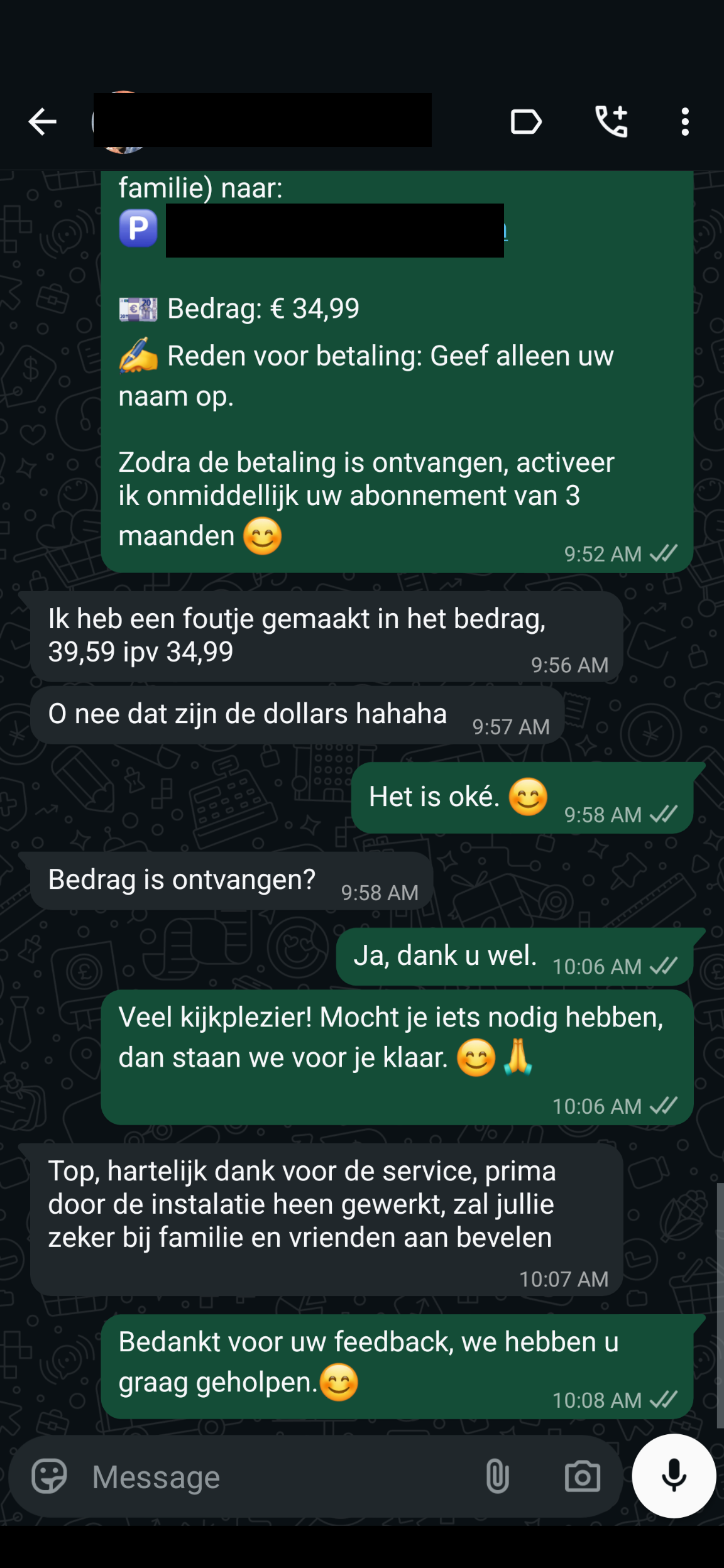 WhatsApp review van een tevreden IPTV Proefabonnement klant #4